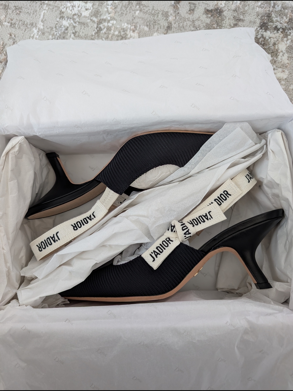 Dior Black Slingback J'Adior Ribbon Kitten Heels